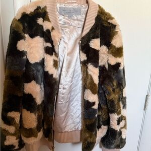 Pink, Olive & dark grey Faux Fur Bomber Jacket